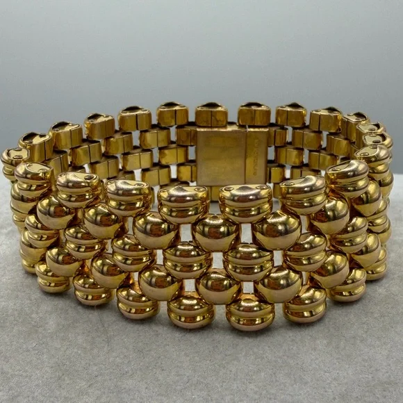 Vintage Swiss thick heavy gold plating panther link gold bracelet - 20 micron - Picture 3 of 16